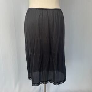 Half Slip Skirt Plus Size 18W 20W Black Solid Nylon Satin Lace Trim Lingerie
